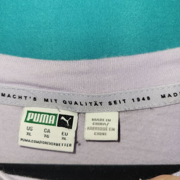 Puma Oversized Lavender T-Shirt With Logo Print Size XL 100% Cotton Relaxed Fit - Picture 5 of 9